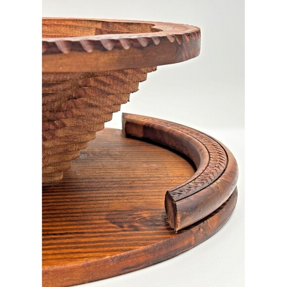 Handmade Carved Wooden Collapsible Basket Folding Dry‎ Fruit Handled Bowl Trivet - Picture 7 of 14
